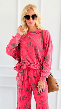 Bloom Away Relaxed Sweatshirt - Boho Red-110 Long Sleeve Tops-EASEL-Coastal Bloom Boutique, find the trendiest versions of the popular styles and looks Located in Indialantic, FL
