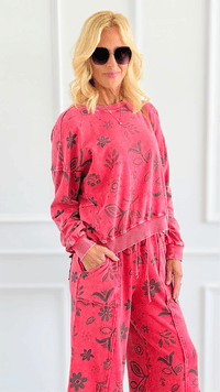 Bloom Away Relaxed Sweatshirt - Boho Red-110 Long Sleeve Tops-EASEL-Coastal Bloom Boutique, find the trendiest versions of the popular styles and looks Located in Indialantic, FL