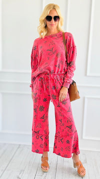 Bloom Away Relaxed Sweatshirt - Boho Red-110 Long Sleeve Tops-EASEL-Coastal Bloom Boutique, find the trendiest versions of the popular styles and looks Located in Indialantic, FL