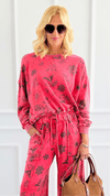 Bloom Away Relaxed Sweatshirt - Boho Red-110 Long Sleeve Tops-EASEL-Coastal Bloom Boutique, find the trendiest versions of the popular styles and looks Located in Indialantic, FL