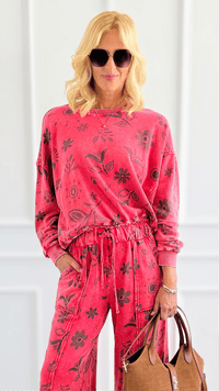 Bloom Away Relaxed Sweatshirt - Boho Red-110 Long Sleeve Tops-EASEL-Coastal Bloom Boutique, find the trendiest versions of the popular styles and looks Located in Indialantic, FL