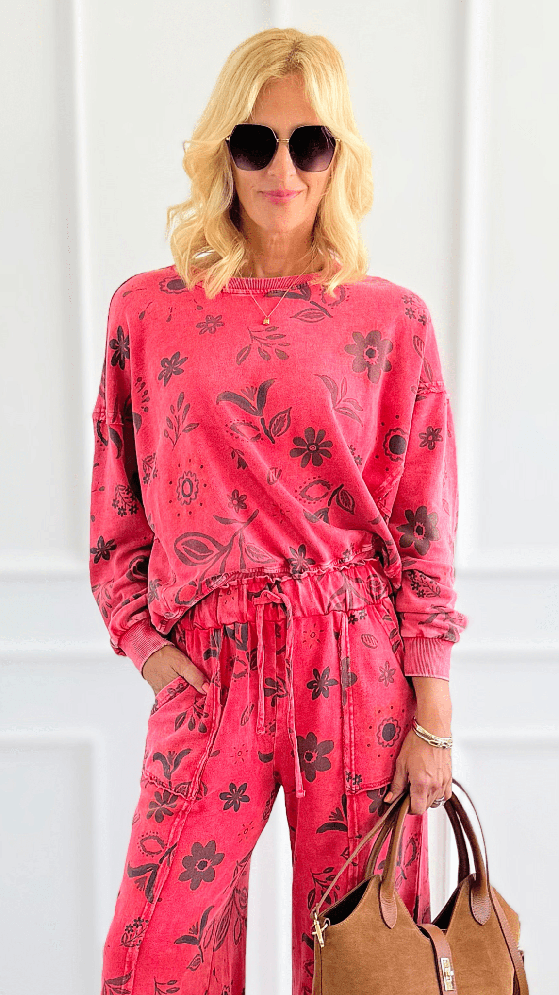 Bloom Away Relaxed Sweatshirt - Boho Red-110 Long Sleeve Tops-EASEL-Coastal Bloom Boutique, find the trendiest versions of the popular styles and looks Located in Indialantic, FL