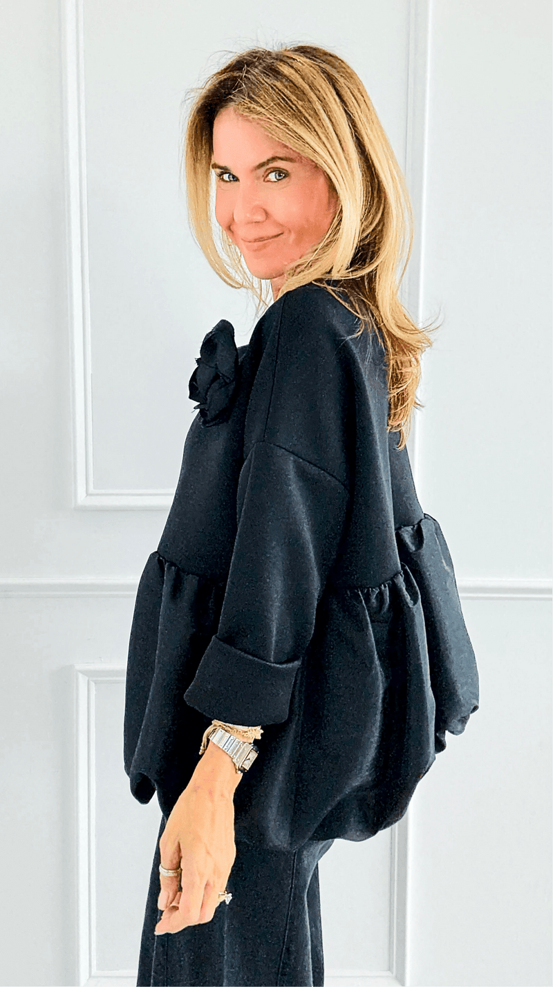 Bloom Effect Italian Zip Jacket- Black-160 Jackets-MAY MODA-Coastal Bloom Boutique, find the trendiest versions of the popular styles and looks Located in Indialantic, FL