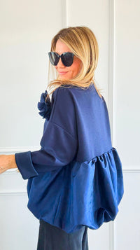 Bloom Effect Italian Zip Jacket- Navy-160 Jackets-MAY MODA-Coastal Bloom Boutique, find the trendiest versions of the popular styles and looks Located in Indialantic, FL