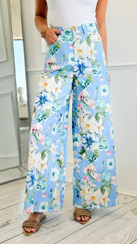 Blooming Field Italian Wide- Leg Pant- Blue