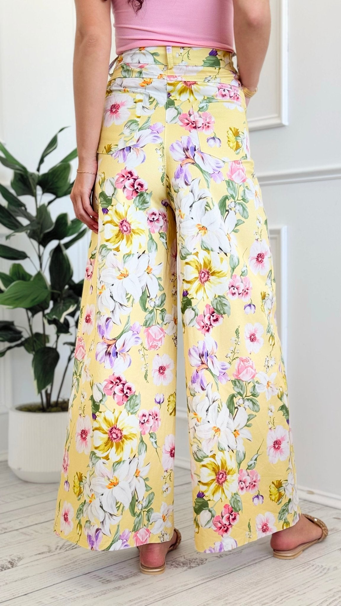 Blooming Field Italian Wide- Leg Pant- Yellow
