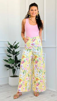 Blooming Field Italian Wide- Leg Pant- Yellow