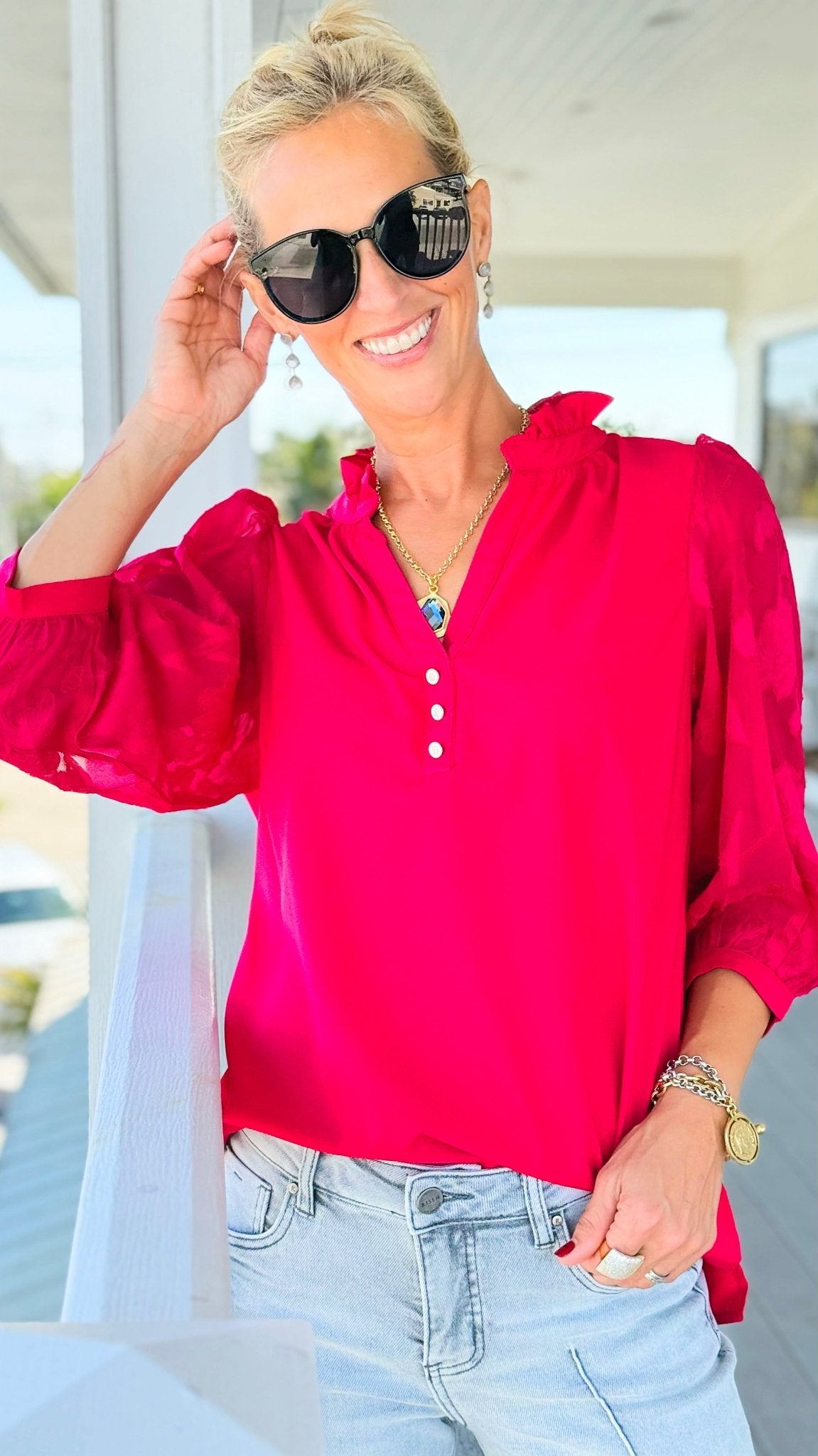 Blooming Grace Puff Sleeve Top-130 Long Sleeve Tops-Umgee-Coastal Bloom Boutique, find the trendiest versions of the popular styles and looks Located in Indialantic, FL