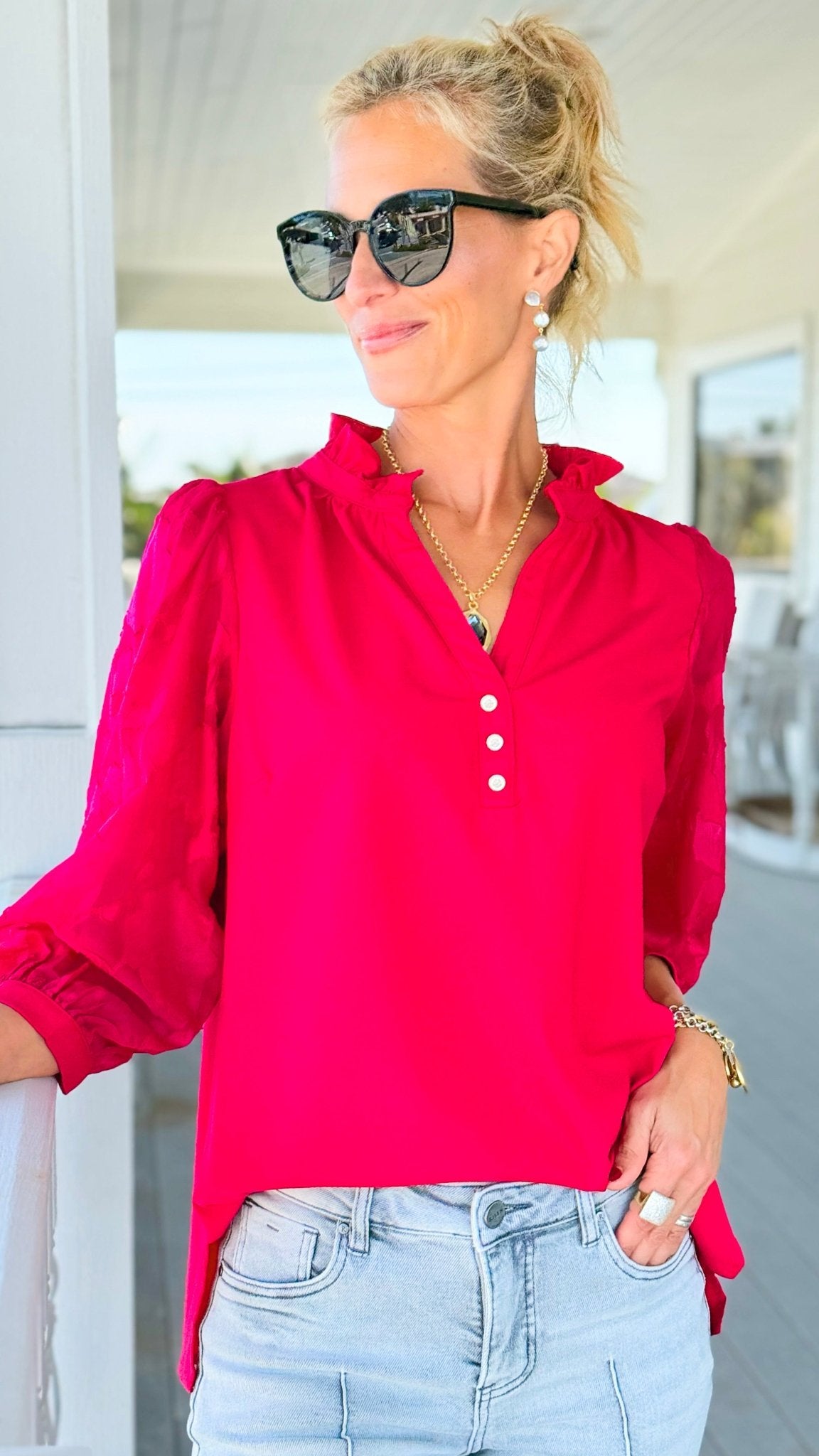 Blooming Grace Puff Sleeve Top-130 Long Sleeve Tops-Umgee-Coastal Bloom Boutique, find the trendiest versions of the popular styles and looks Located in Indialantic, FL