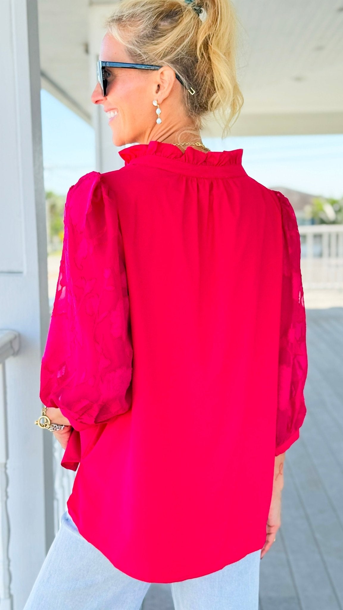 Blooming Grace Puff Sleeve Top-130 Long Sleeve Tops-Umgee-Coastal Bloom Boutique, find the trendiest versions of the popular styles and looks Located in Indialantic, FL