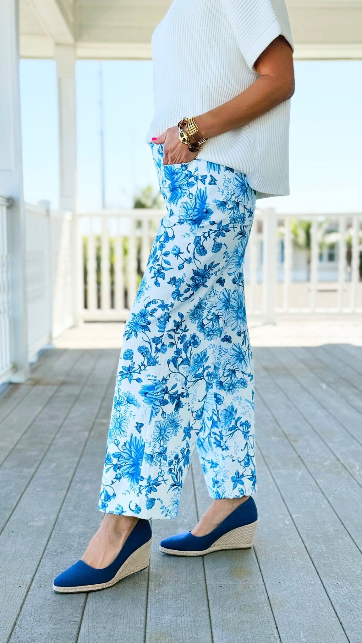 Blue Seaside Bloom Wide Leg Pant