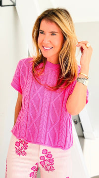Blush Harbor Cable Knit Sweater Tee - Pink
