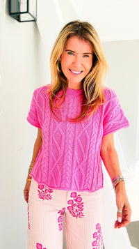 Blush Harbor Cable Knit Sweater Tee - Pink