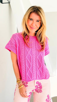Blush Harbor Cable Knit Sweater Tee - Pink