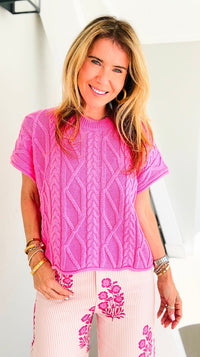 Blush Harbor Cable Knit Sweater Tee - Pink