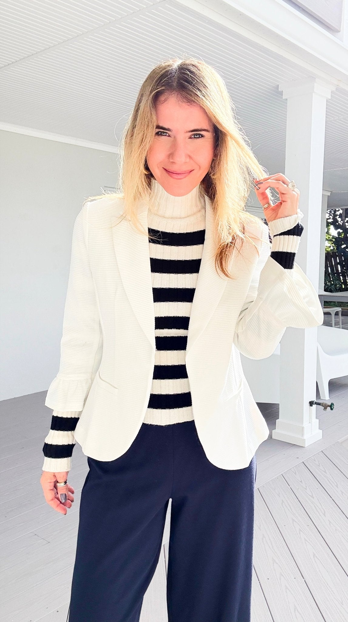 Boardroom Muse Ruffle Sleeve Blazer-160 Jackets-DOE AND RAE-Coastal Bloom Boutique, find the trendiest versions of the popular styles and looks Located in Indialantic, FL