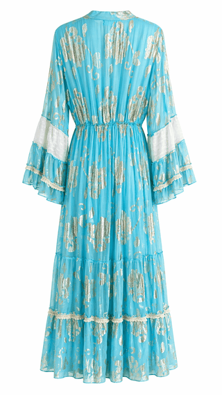 Boho Resort Gold Detail Maxi Dress- Blue