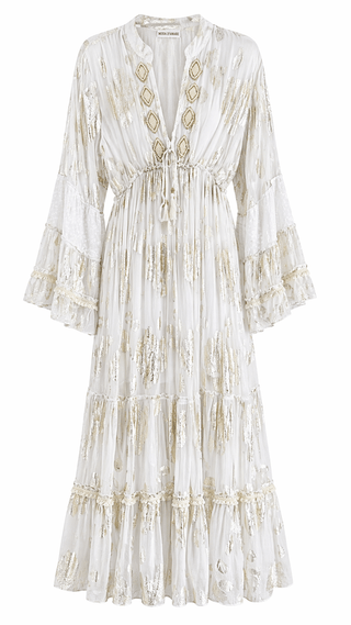 Boho Resort Gold Detail Maxi Dress- Ivory