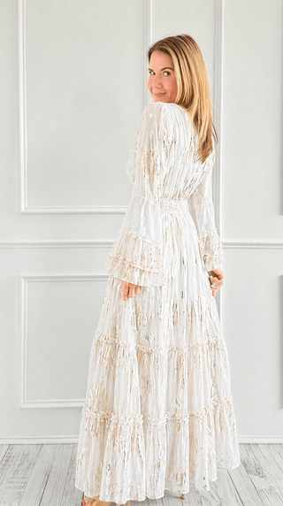 Boho Resort Gold Detail Maxi Dress- Ivory