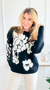 Bold Bloom Knit Sweater - Black-140 Sweaters-Rousseau-Coastal Bloom Boutique, find the trendiest versions of the popular styles and looks Located in Indialantic, FL