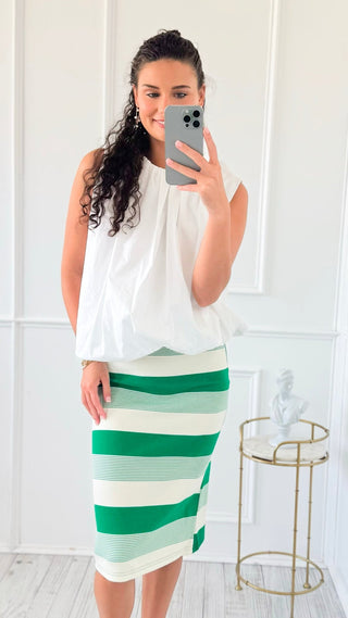 Bold Line Knit Midi Skirt - Kelly Green