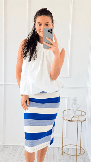 Bold Line Knit Midi Skirt - Royal Blue