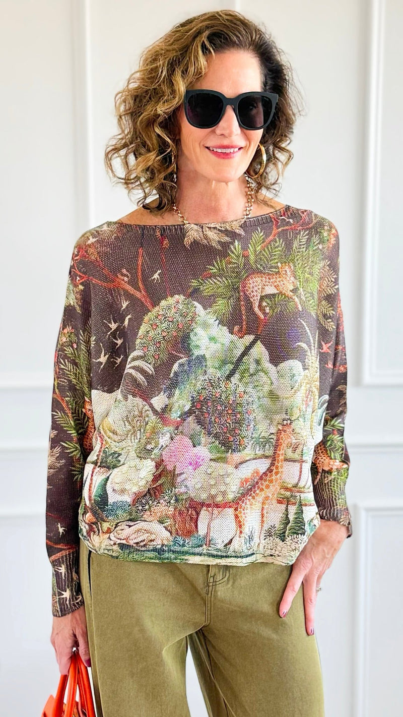 Botanical Safari Lurex St Tropez Knit- Brown-140 Sweaters-SORPRESA-Coastal Bloom Boutique, find the trendiest versions of the popular styles and looks Located in Indialantic, FL