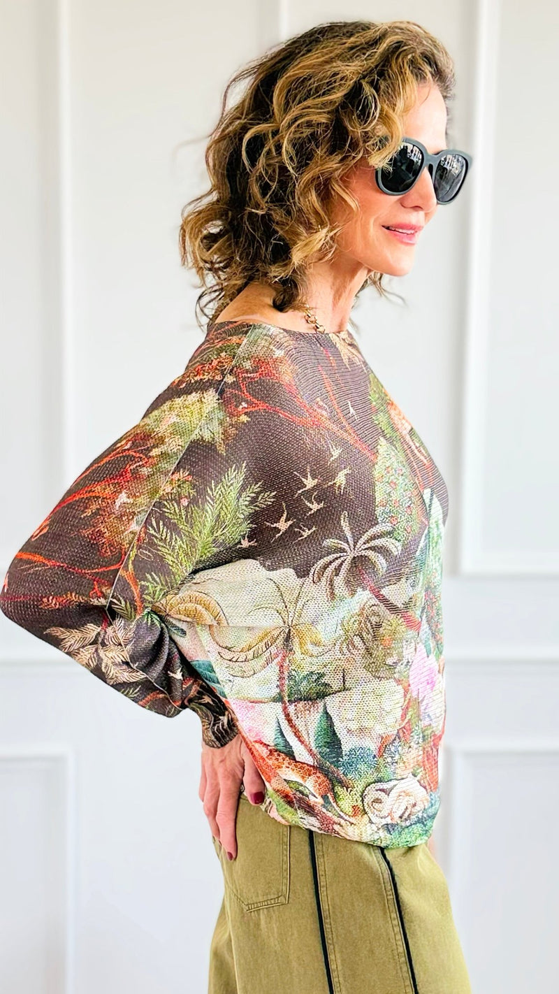 Botanical Safari Lurex St Tropez Knit- Brown-140 Sweaters-SORPRESA-Coastal Bloom Boutique, find the trendiest versions of the popular styles and looks Located in Indialantic, FL