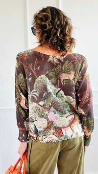 Botanical Safari Lurex St Tropez Knit- Brown-140 Sweaters-SORPRESA-Coastal Bloom Boutique, find the trendiest versions of the popular styles and looks Located in Indialantic, FL