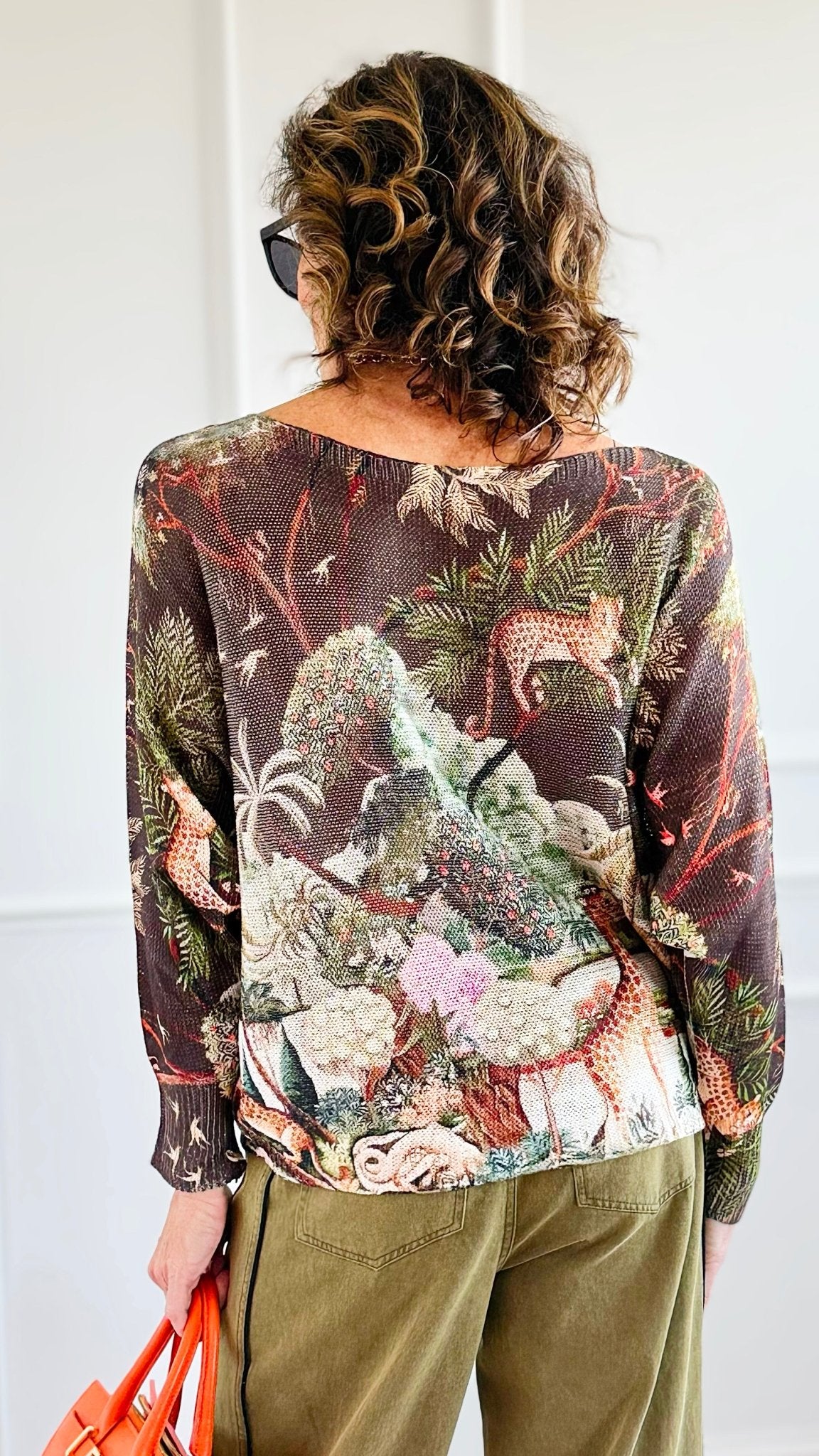 Botanical Safari Lurex St Tropez Knit- Brown-140 Sweaters-SORPRESA-Coastal Bloom Boutique, find the trendiest versions of the popular styles and looks Located in Indialantic, FL