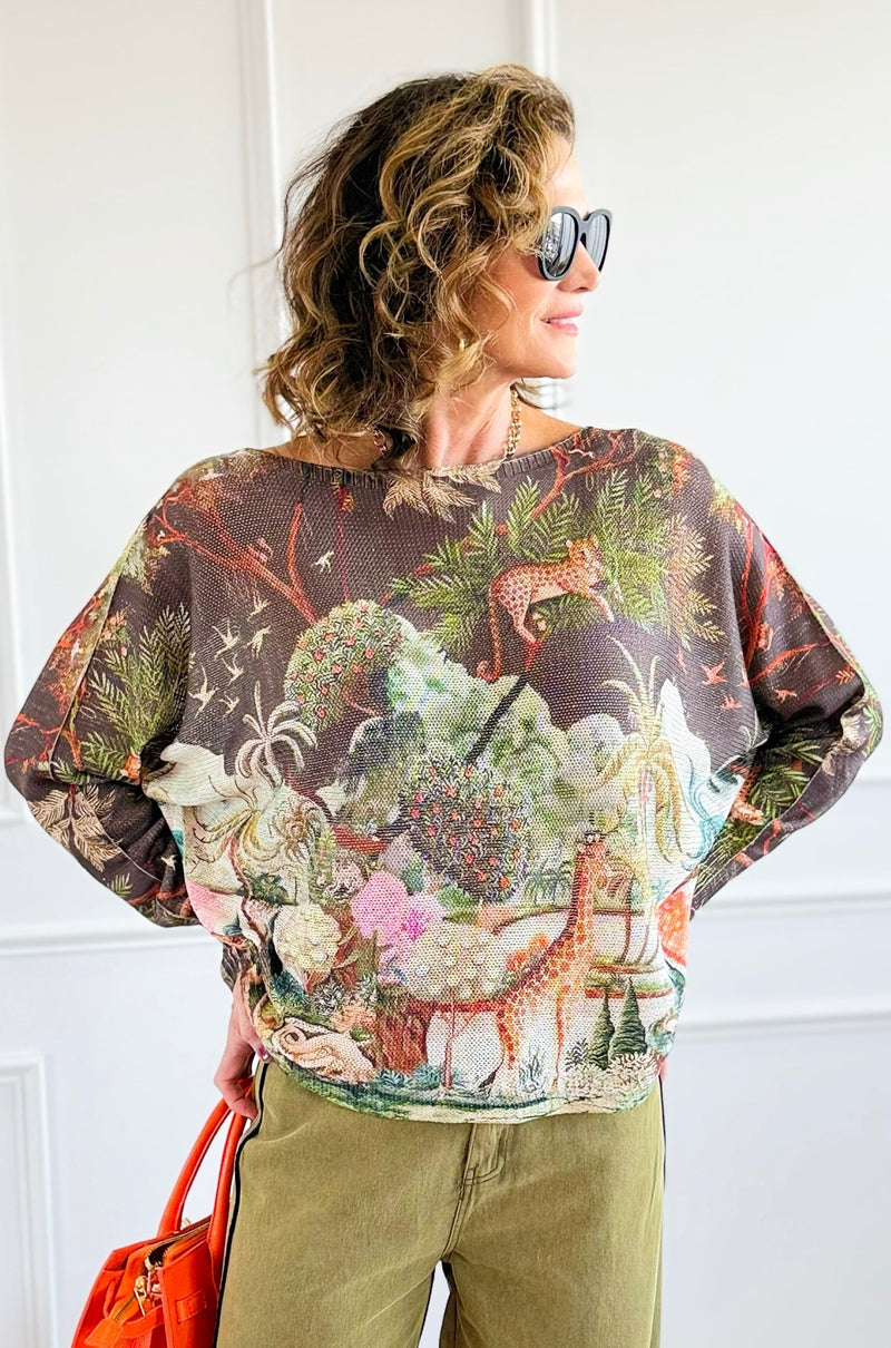 Botanical Safari Lurex St Tropez Knit- Brown-140 Sweaters-SORPRESA-Coastal Bloom Boutique, find the trendiest versions of the popular styles and looks Located in Indialantic, FL