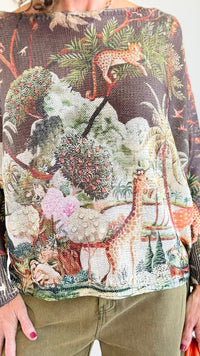 Botanical Safari Lurex St Tropez Knit- Brown-140 Sweaters-SORPRESA-Coastal Bloom Boutique, find the trendiest versions of the popular styles and looks Located in Indialantic, FL