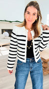 Boulevard Belle Stripe Knit Cardigan-150 Cardigans/Layers-English Factory-Coastal Bloom Boutique, find the trendiest versions of the popular styles and looks Located in Indialantic, FL