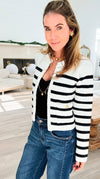 Boulevard Belle Stripe Knit Cardigan-150 Cardigans/Layers-English Factory-Coastal Bloom Boutique, find the trendiest versions of the popular styles and looks Located in Indialantic, FL