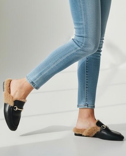 Boulevard Bliss Fur Mule Slipper - Black-250 Shoes-FOREVER LINK-Coastal Bloom Boutique, find the trendiest versions of the popular styles and looks Located in Indialantic, FL