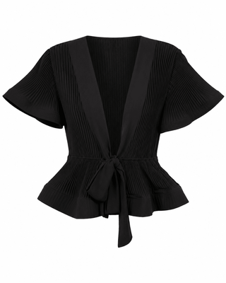 Bow Charm Peplum Blouse -Black