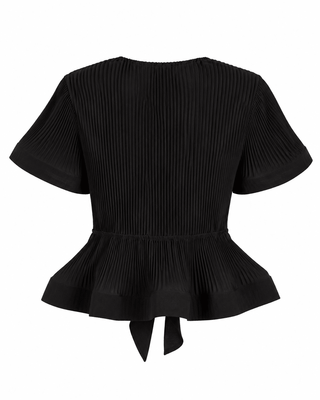 Bow Charm Peplum Blouse -Black