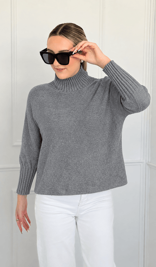 Break Free Long Sleeve Italian Sweater Top - Grey