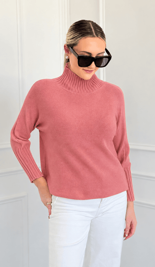 Break Free Long Sleeve Italian Sweater Top - Peach
