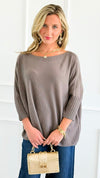 Break Free Round - Neck 3/4 Sleeve Italian Sweater Top - Dk Taupe-140 Sweaters-J.D. PRONTO MODA-Coastal Bloom Boutique, find the trendiest versions of the popular styles and looks Located in Indialantic, FL