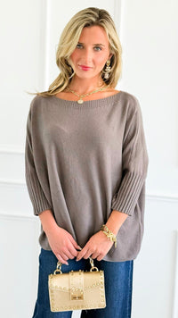 Break Free Round - Neck 3/4 Sleeve Italian Sweater Top - Dk Taupe-140 Sweaters-J.D. PRONTO MODA-Coastal Bloom Boutique, find the trendiest versions of the popular styles and looks Located in Indialantic, FL