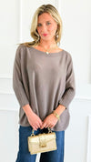 Break Free Round - Neck 3/4 Sleeve Italian Sweater Top - Dk Taupe-140 Sweaters-J.D. PRONTO MODA-Coastal Bloom Boutique, find the trendiest versions of the popular styles and looks Located in Indialantic, FL