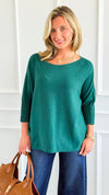 Break Free Round - Neck 3/4 Sleeve Italian Sweater Top - Evergreen-140 Sweaters-J.D. PRONTO MODA-Coastal Bloom Boutique, find the trendiest versions of the popular styles and looks Located in Indialantic, FL