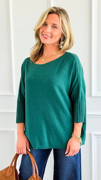 Break Free Round - Neck 3/4 Sleeve Italian Sweater Top - Evergreen-140 Sweaters-J.D. PRONTO MODA-Coastal Bloom Boutique, find the trendiest versions of the popular styles and looks Located in Indialantic, FL