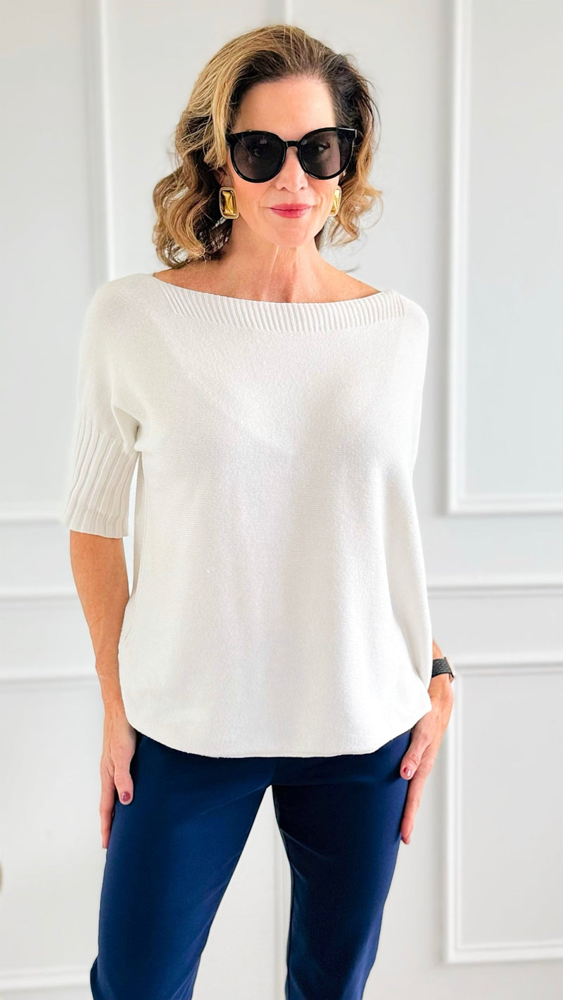 Break Free Round - Neck Italian Sweater Top - White-140 Sweaters-Italianissimo/J.D. PRONTO-Coastal Bloom Boutique, find the trendiest versions of the popular styles and looks Located in Indialantic, FL