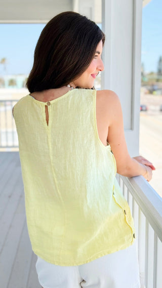 Breezy Coast Linen Italian Sleeveless Top- Butter Yellow