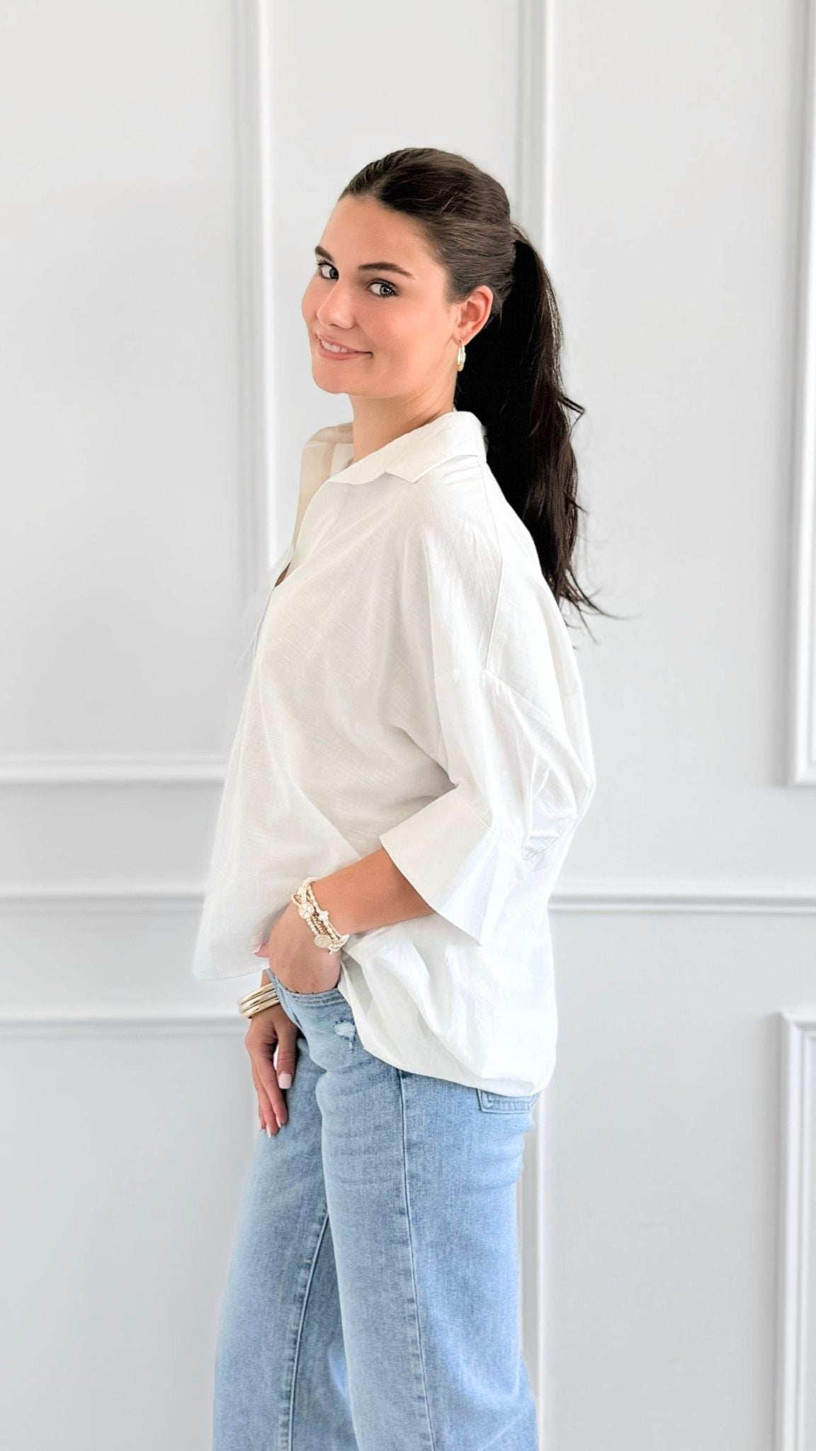 Breezy Escape Popover Top-110 Short Sleeve Tops-GIGIO-Coastal Bloom Boutique, find the trendiest versions of the popular styles and looks Located in Indialantic, FL