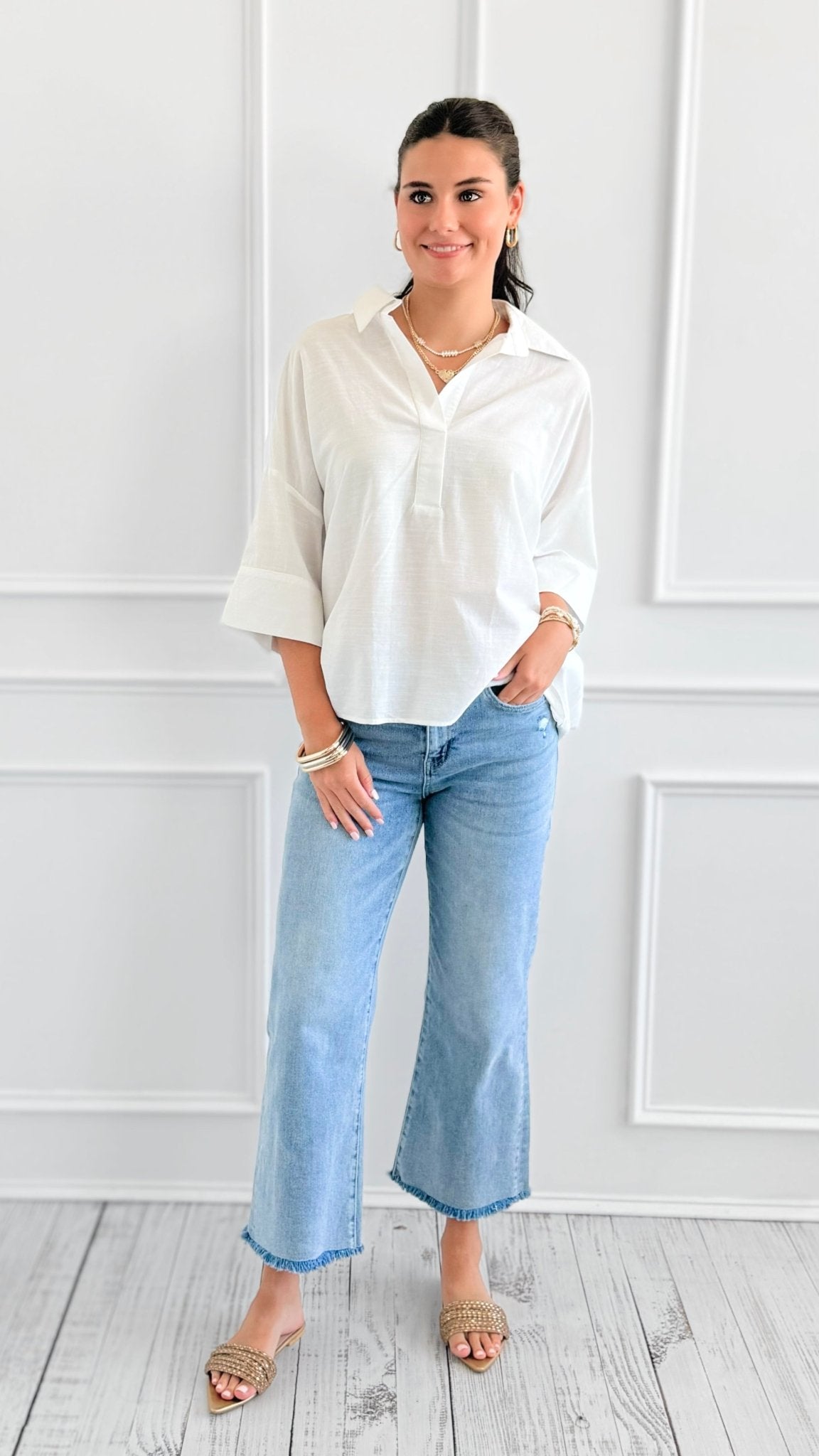 Breezy Escape Popover Top-110 Short Sleeve Tops-GIGIO-Coastal Bloom Boutique, find the trendiest versions of the popular styles and looks Located in Indialantic, FL