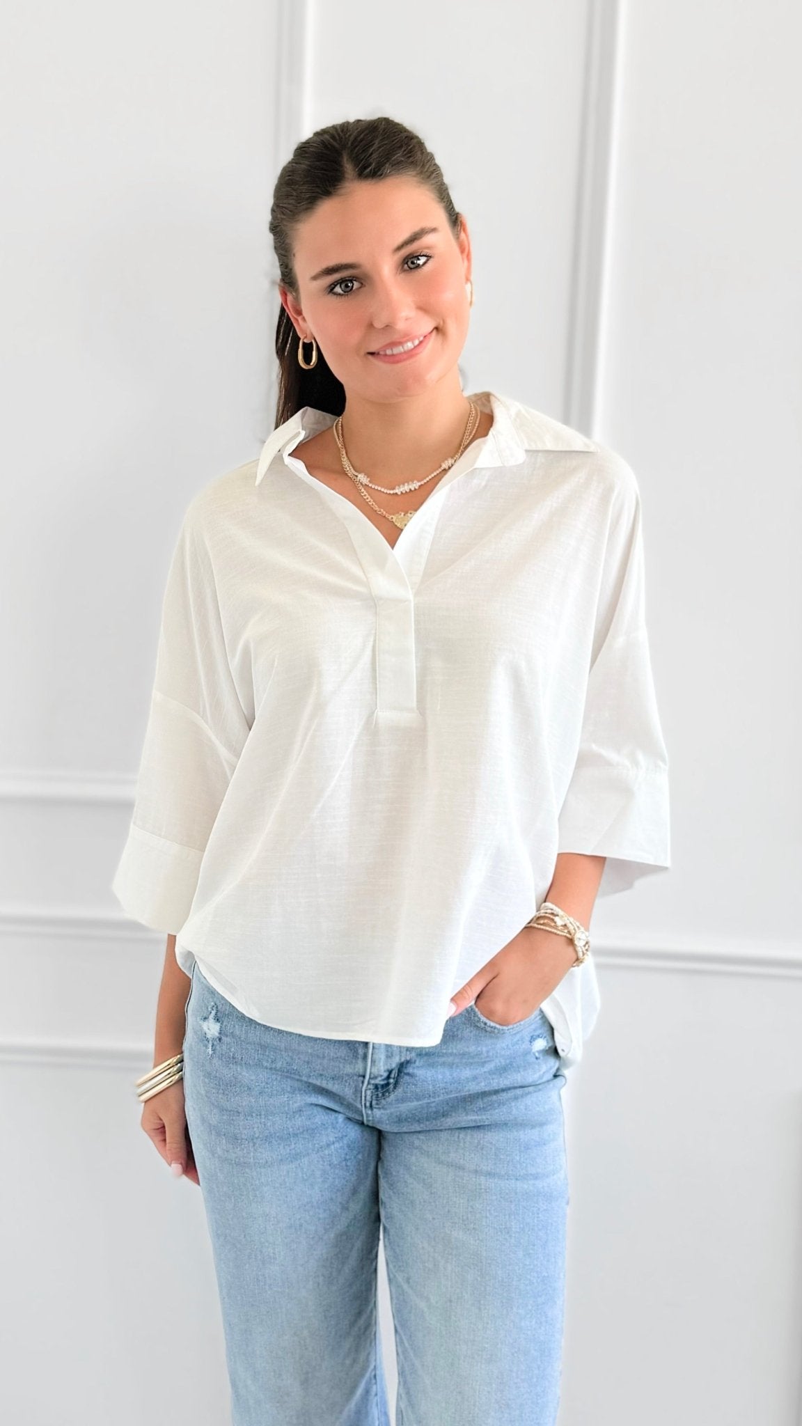 Breezy Escape Popover Top-110 Short Sleeve Tops-GIGIO-Coastal Bloom Boutique, find the trendiest versions of the popular styles and looks Located in Indialantic, FL
