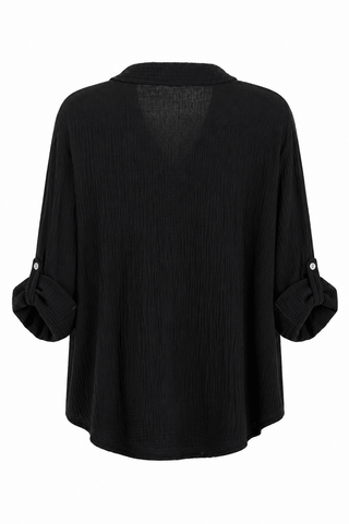 Breezy Gauze Italian Button Up Top- Black